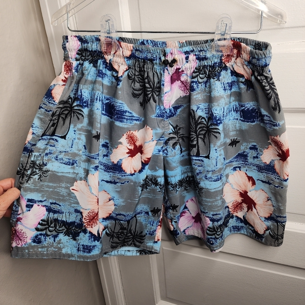 Hawaiian Print Swim Trunks 38 Floral Surfer